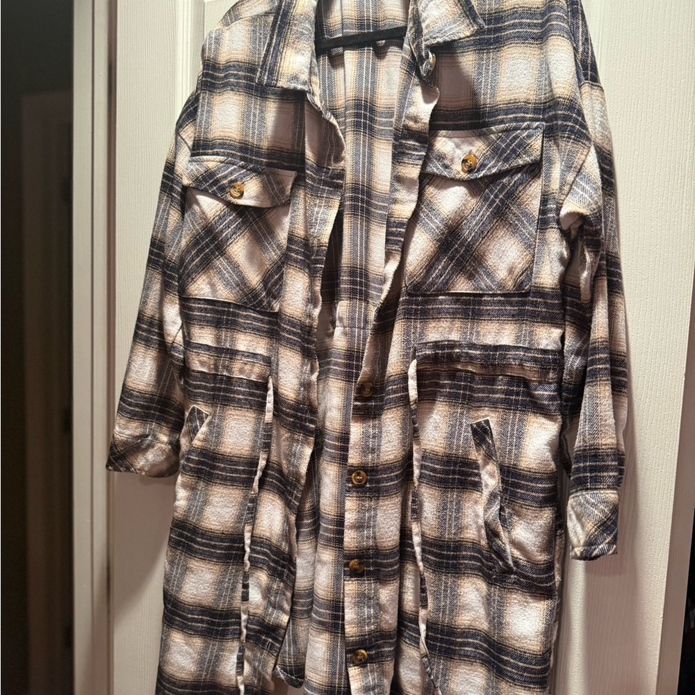 Ci Sono Blue and Tan Plaid Cardigan